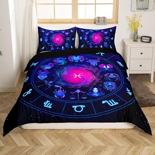 Miniatura 3 de Piscis - Juego de funda de edredón tamaño Queen con patrón de constelación 3D, funda de edredón de galaxia morada para niños, jóvenes, niñas, Multi