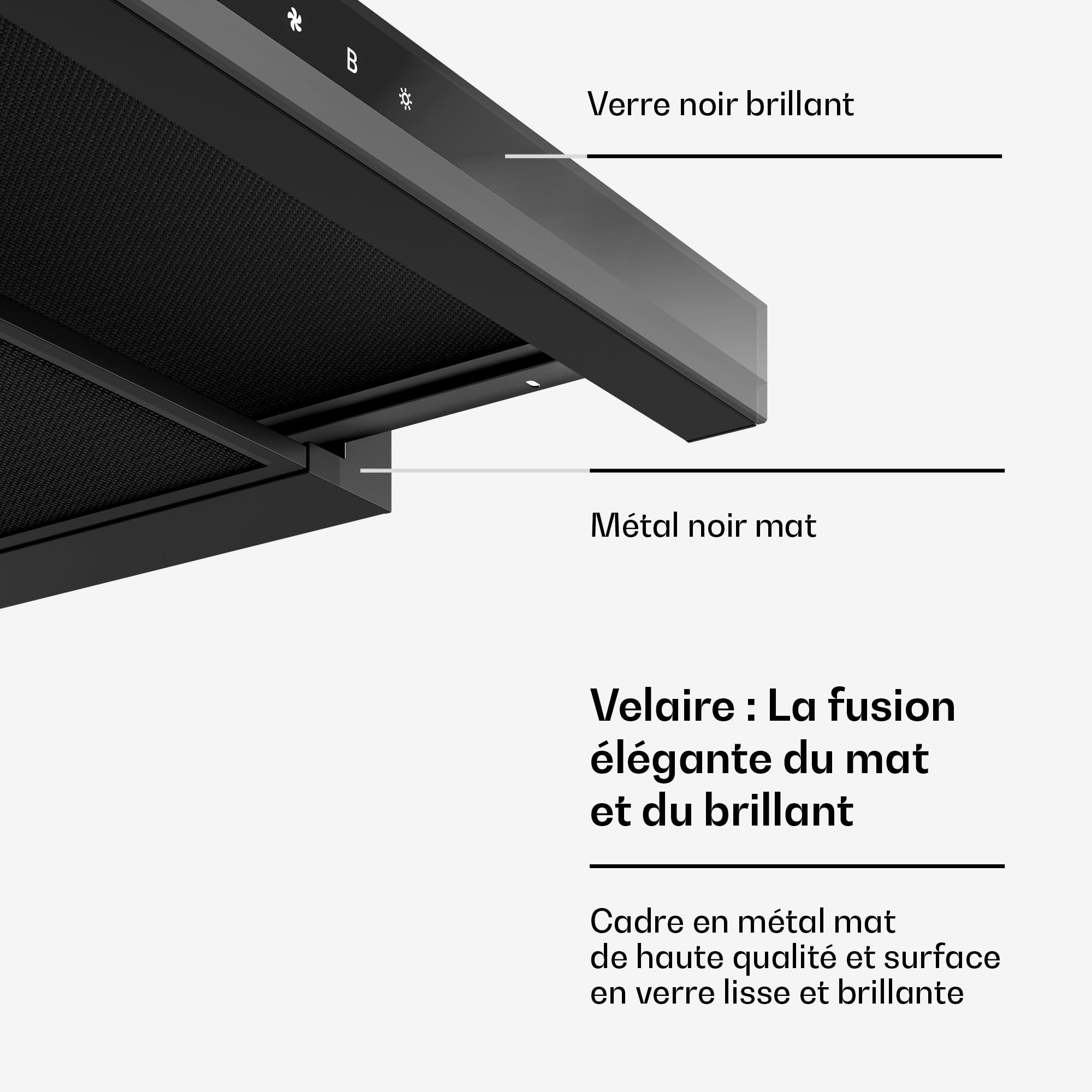 Klarstein Velaire Hotte Aspirante 60cm, Hotte à Tiroir Design, 896 m³/h, Classe A++, Commandes Tactiles, LED, Filtre Charbon, Silencieuse, Hotte Cuisine Aspirante, Noir
