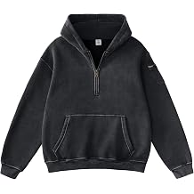 FAIABLE Womens Oversized Washed Quarter Zip Hoodie Loose Fit Pullover Sweatshirt with Pockets