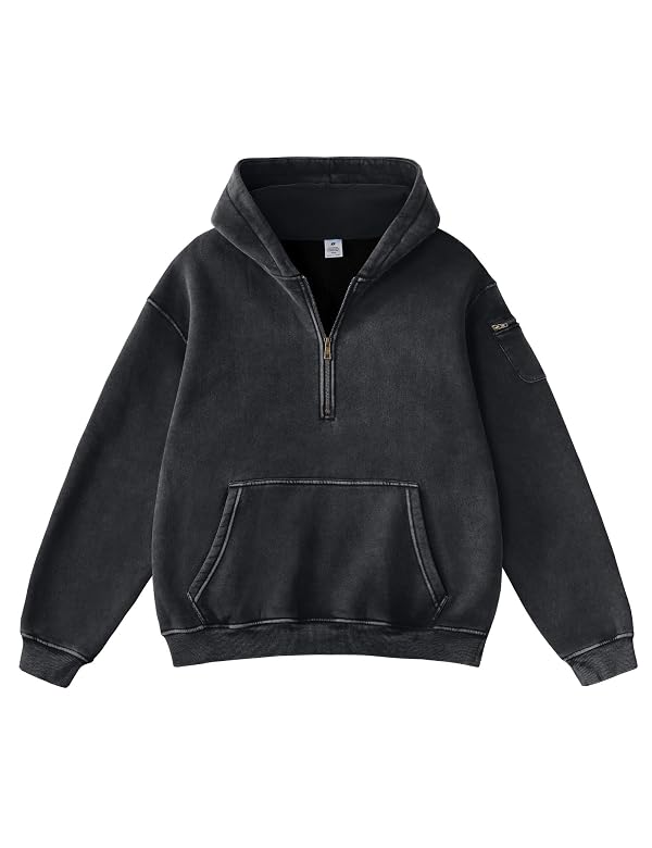 FAIABLE Women's Oversized Washed Quarter Zip Hoodie Loose Fit Pullover Sweatshirt with Pockets Black XXL by FAIABLE - Used condition - US$54.14