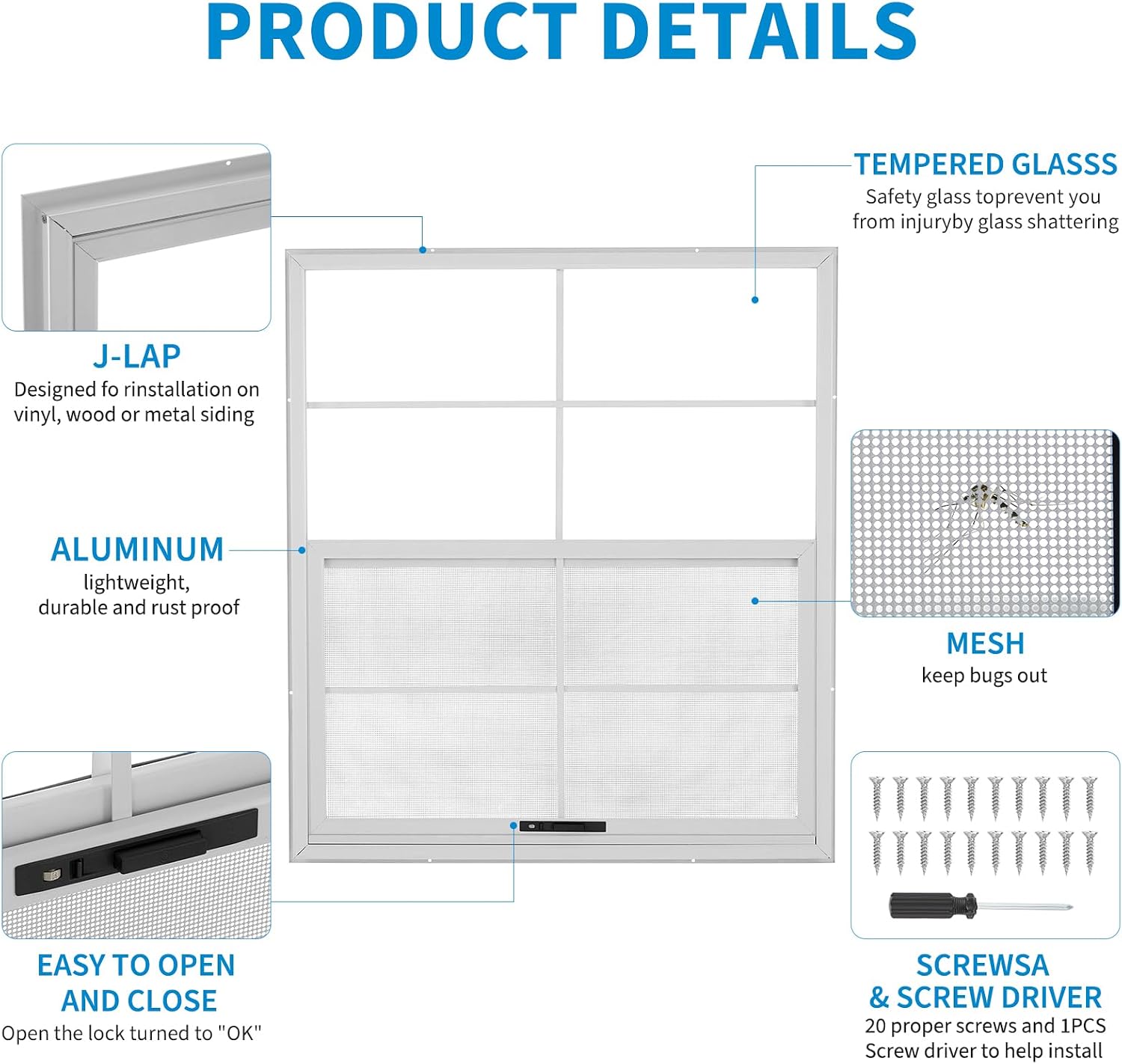 GarveeTech 2 Pack 24 in x 27 in Shed Window with Tempered Glass and Fiberglass Screen, Household Sliding Windows with Screws for Shed, Chicken Coop, Playhouse, Garage, Barns