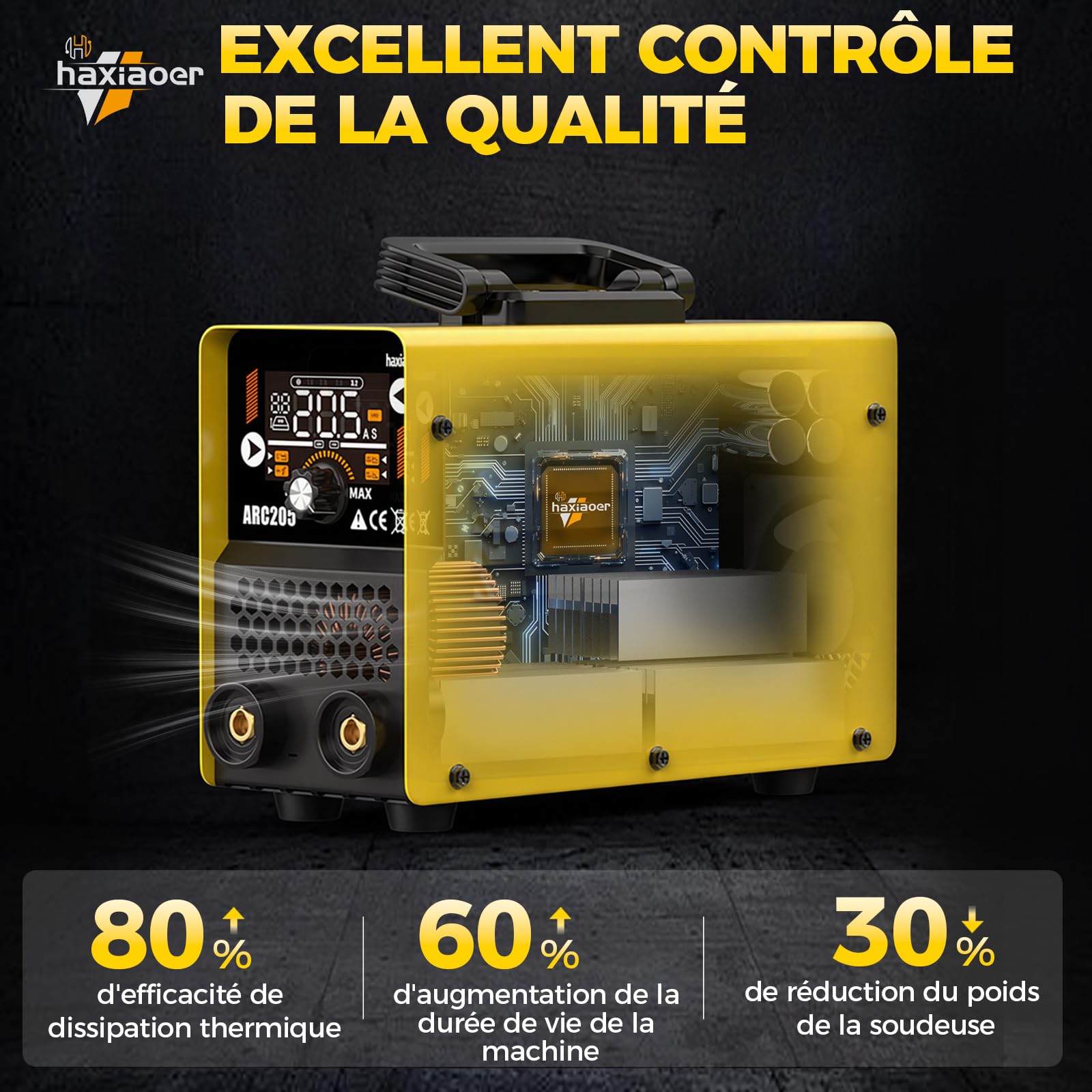 haxiaoer ARC205 Poste a Souder ARC – 205A 230V DC Poste à Souder Inverter avec Lift TIG, Affichage LED, Anti-stick, Hot Start, ARC Force, 10 électrodes