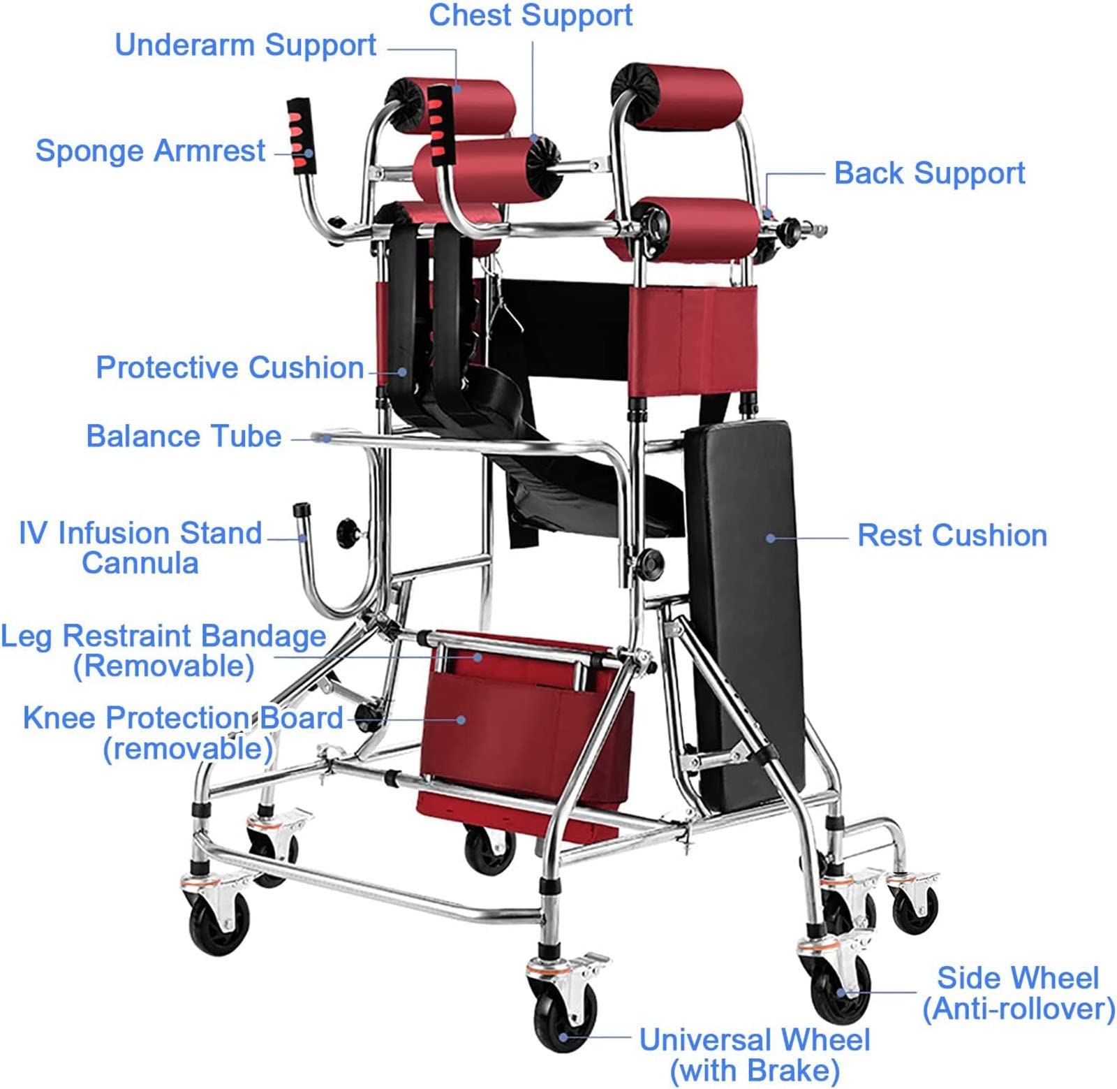 Andador vertical con asiento, ajuste de altura y andador de 8 ruedas para personas mayores, rehabilitación de hemiplejia, ayuda portátil para caminar para adultos