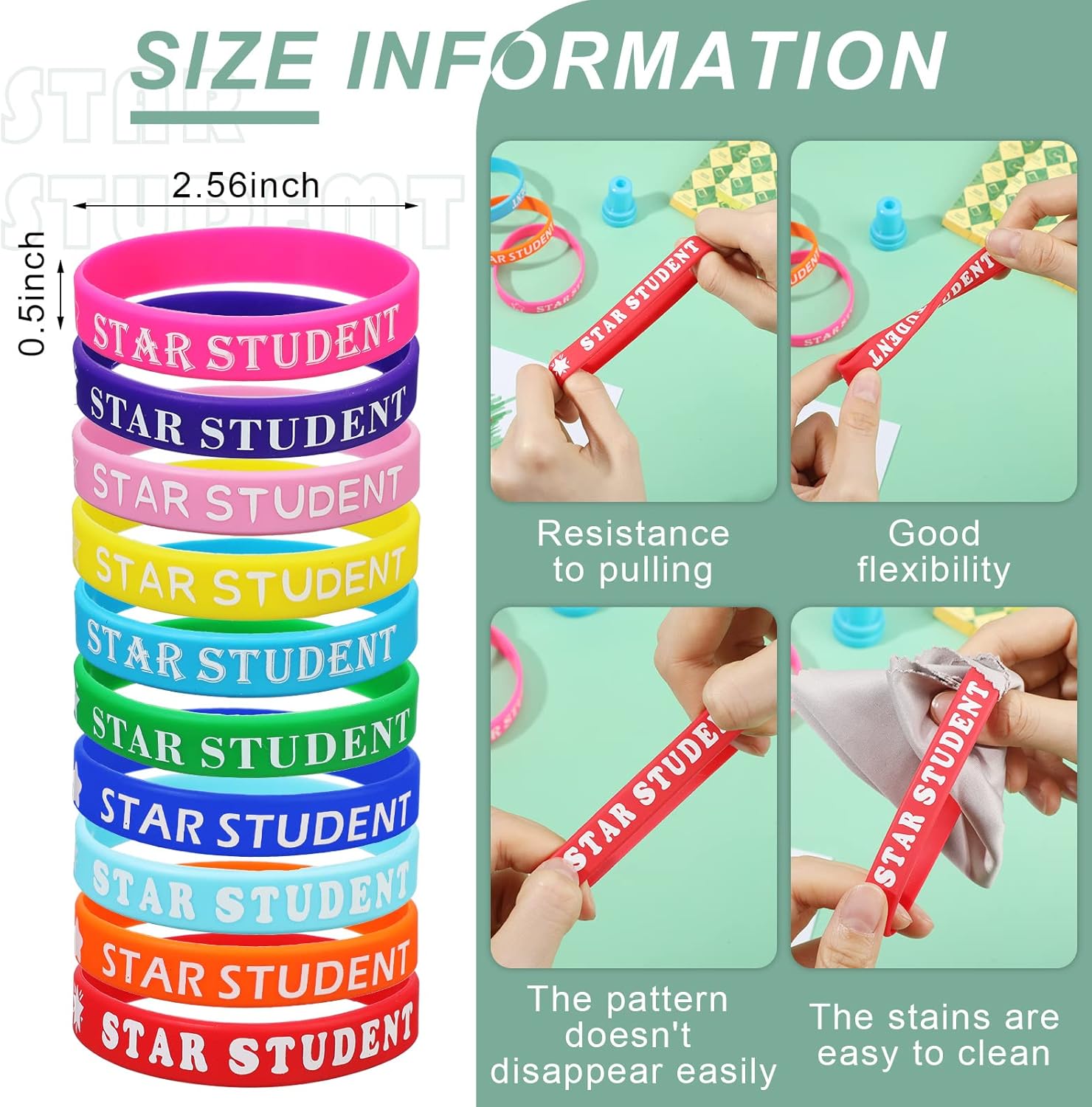 Lewtemi 200 Pcs Star Student Bracelet Silicone Reward Wristbands Handband Students Kids School