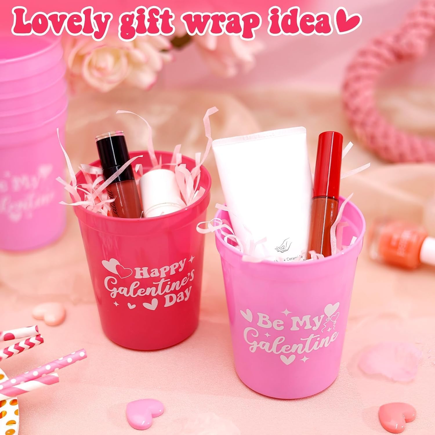 Nefelibata 12Pcs Galentine's Day Cups 16oz Galentines Day Decorations Girl Female Friend Valentine's Day Party Plastic Cup Gift Wrap Idea Ladies Celebration Party Favor Supplies
