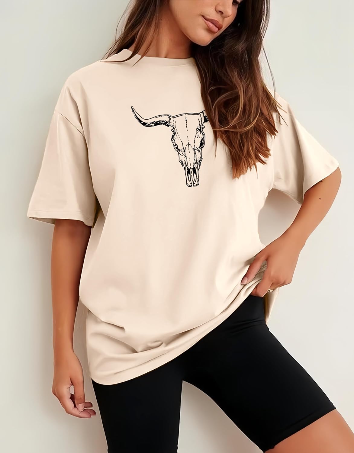Western Outfit for Women Boho Cow Skull Graphic Tees Country Concert Short Sleeve Outfits - Image 6
