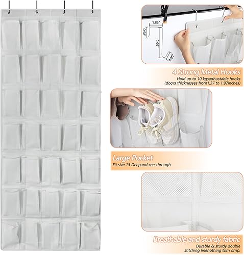 Miniatura 2 de Organizador de zapatos con 35 bolsillos grandes sobre la puerta, organizador de zapatos colgante para puerta, bolsa de almacenamiento de zapatos de