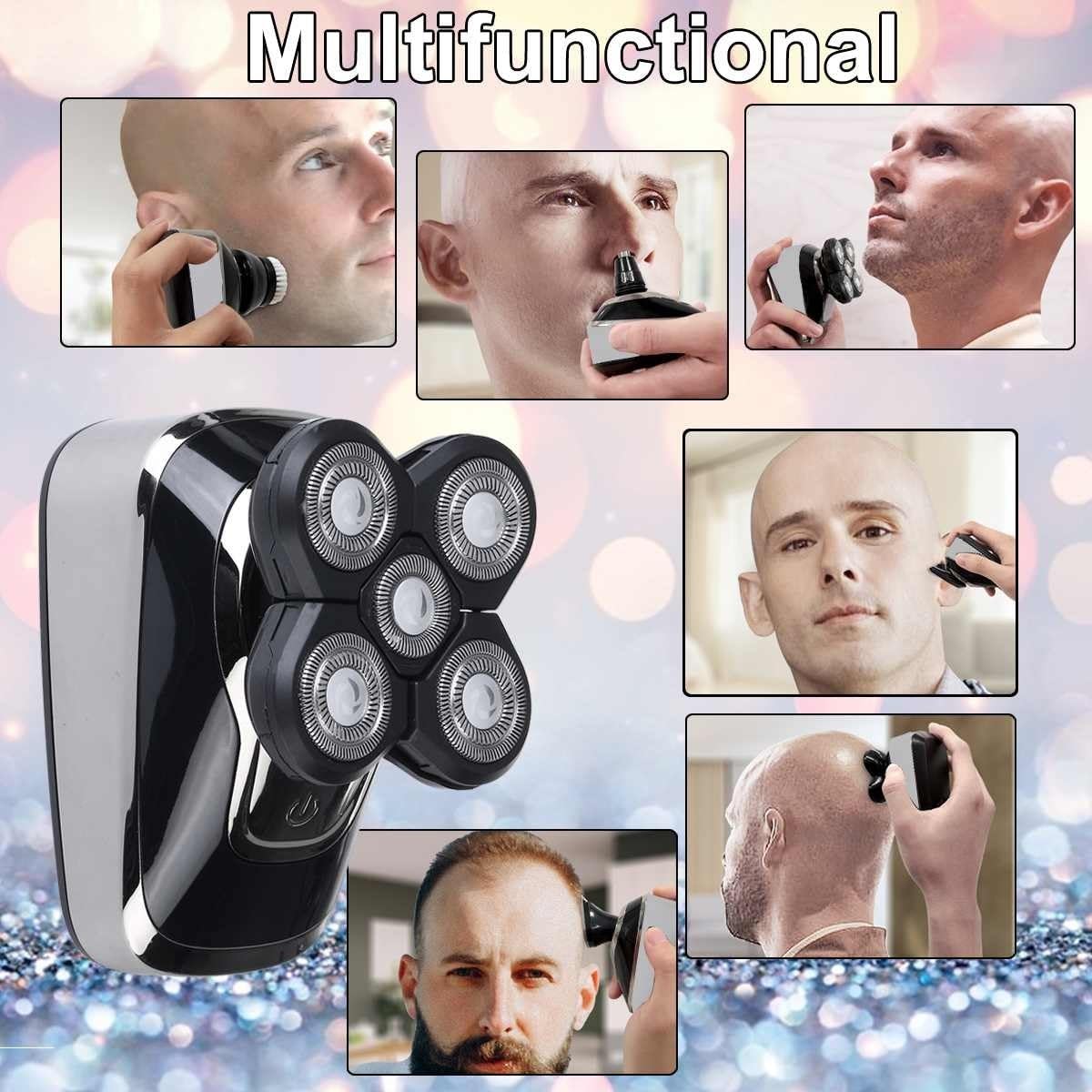 Head Shaver for Men, 4 in 1 4D Electric Men Bald Head Shaver Beard Razor Electric Rotary Shaver Cordless Hair Trimmer Clipper USB Charging