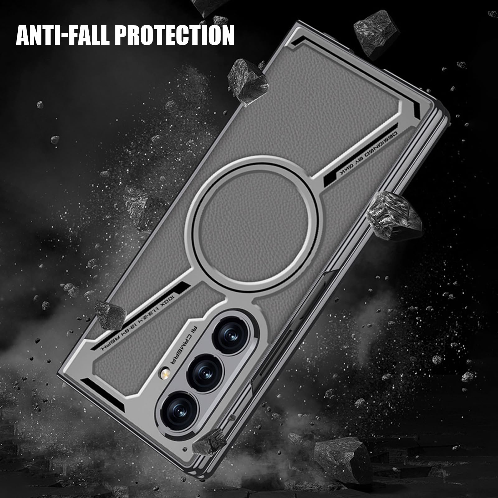 Magnetyczne etui do Samsung Galaxy Z Fold 7, ochrona aparatu, odporne na wstrząsy, wbudowana osłona ekranu, skórzane etui z teksturą włókna węglowego, czarne