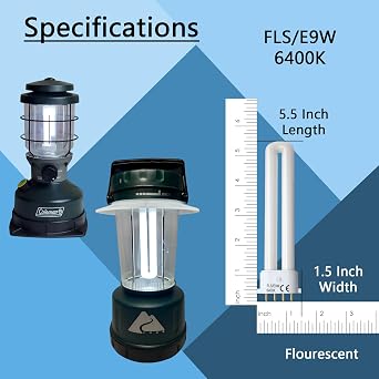 FLS/E9W Camping Lantern Bulb, 6400K, 5.5 inch, 2 Pack