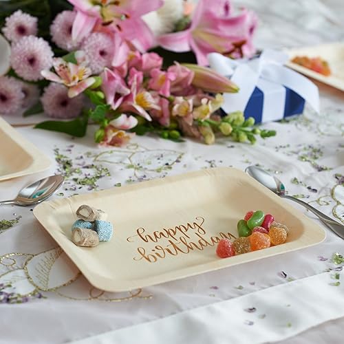 Miniatura 8 de Wood & Wonder Platos desechables para fiesta de cumpleaños, alternativa rústica y compostable a los platos de plástico para fiestas de cumpleaños