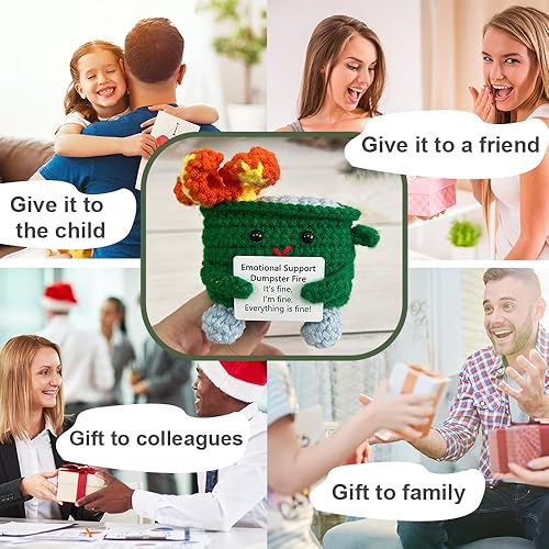 Miniatura 4 de Contenedor de basura de ganchillo de apoyo emocional con tarjeta positiva, linda decoración de habitación, juguetes de punto, divertidos amigos de