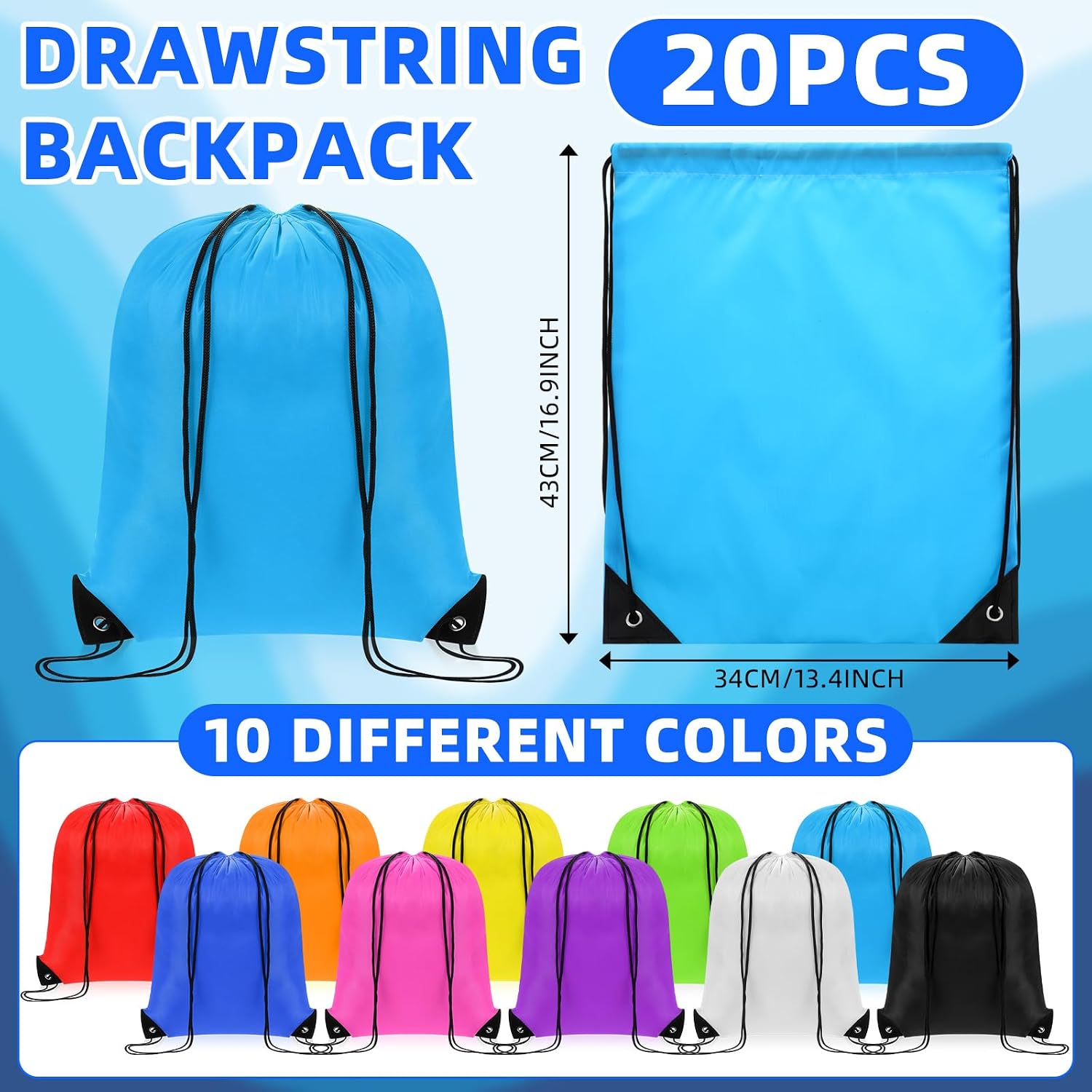 Teenyyou 40 Pcs 16 oz Collapsible Water Bottles Bulk and Drawstring Backpack Set 10 Colors Reusable Leak Proof Water Bottles with Carabiner Clip Gym Drawstring Bags for Sports Biking Hiking Camping