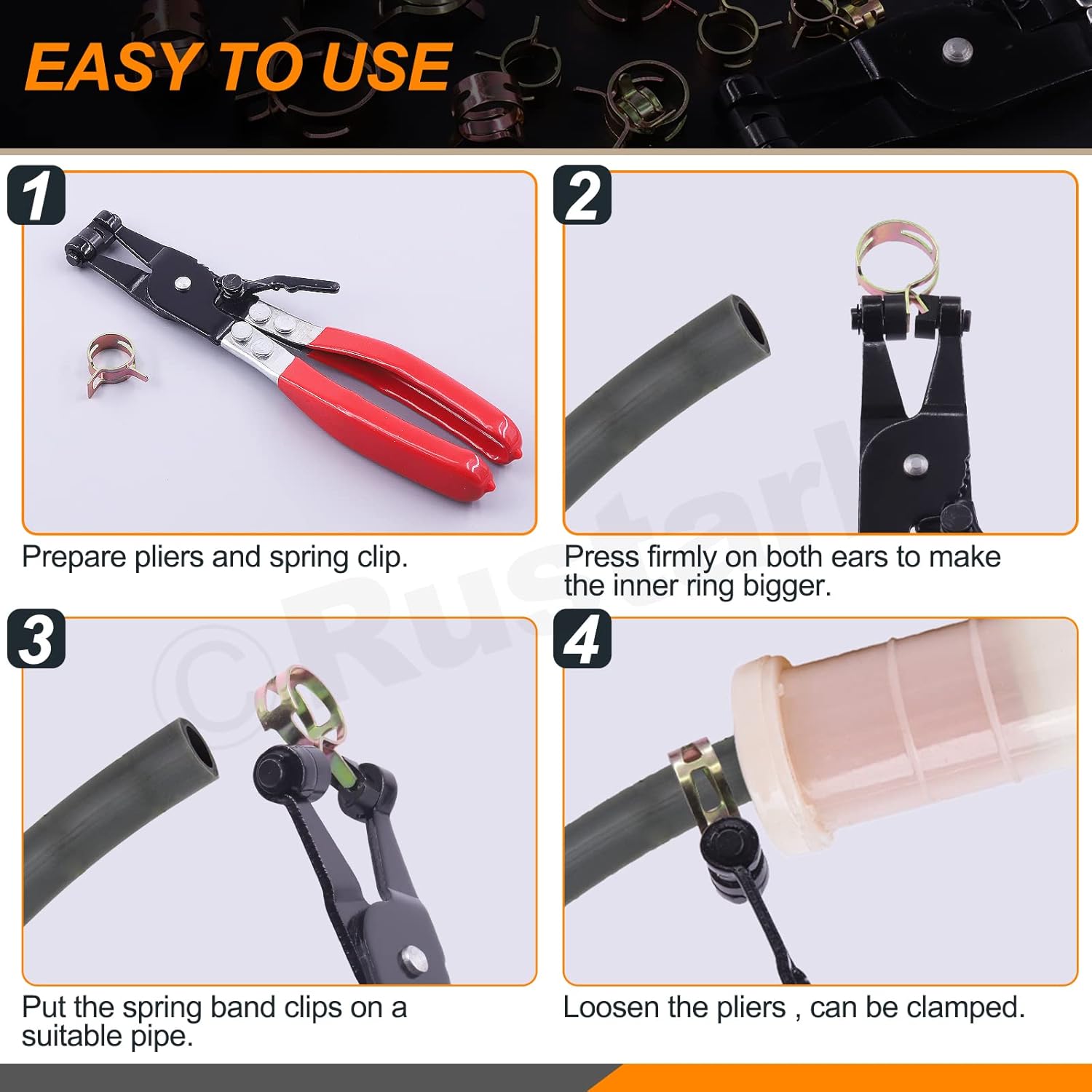 121Pcs 12 Different Sizes 7-22mm Spring Band Hose Clamps with Spring Clamp Pliers Assortment Kit, Fuel Line Silicone Vacuum Hose Pipe Clamp Low Pressure Air Clip Clamps Fasteners