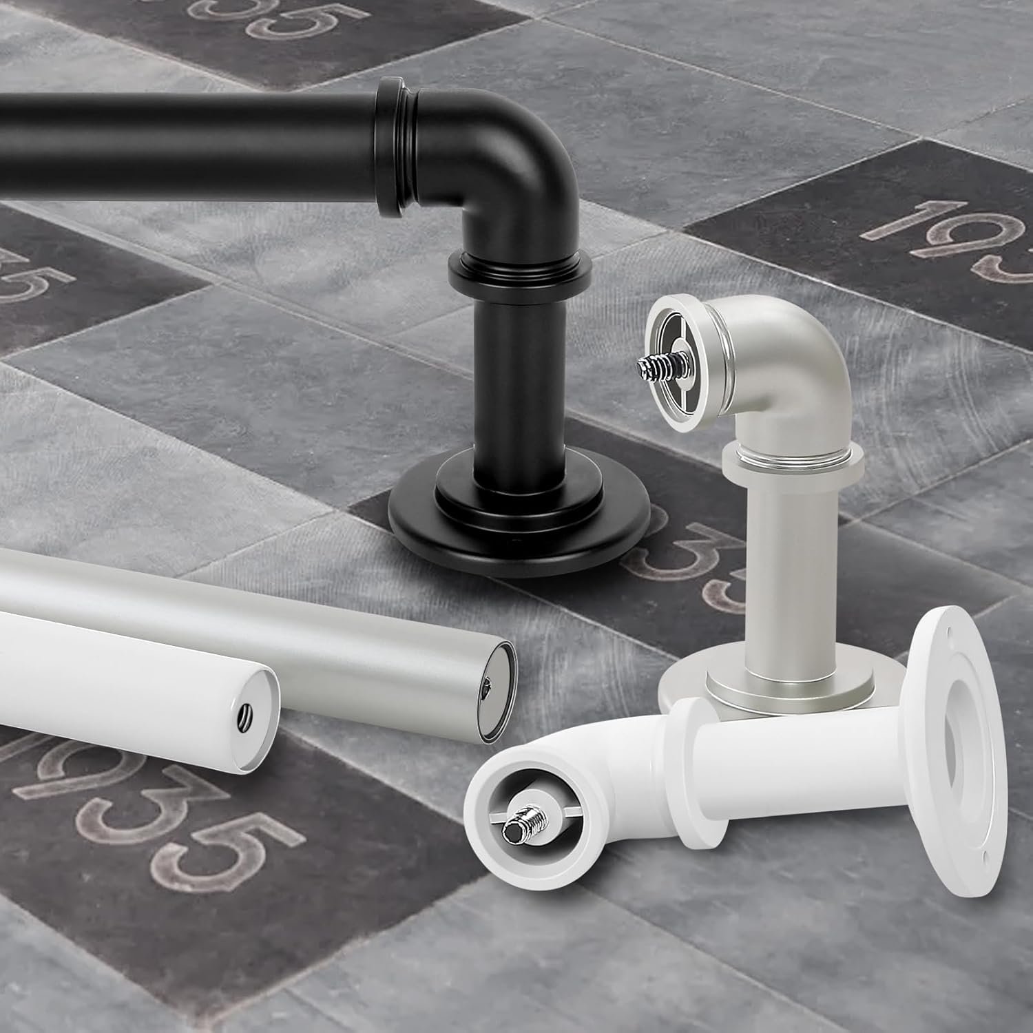 OLV White Industrial Curtain Rods for Windows 66 to 120 Inch(5.5 to 10 Feet), 1 Inch Diameter Blackout Wrap Around Adjustable Heavy Duty Window Drapery Rods, Indoor and Outdoor