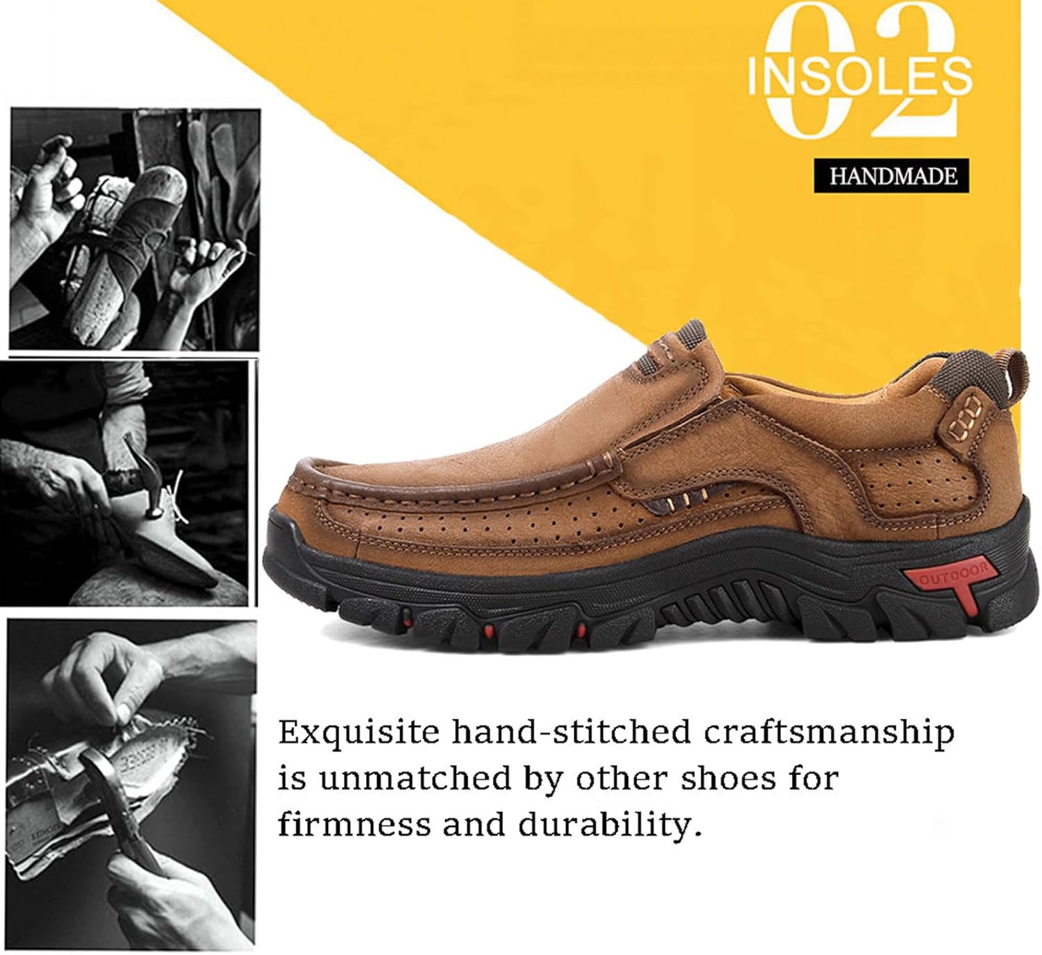 Venshine Mens Walking Shoes Leather Lightweight Breathable Casual Slip On Loafers - Image 6