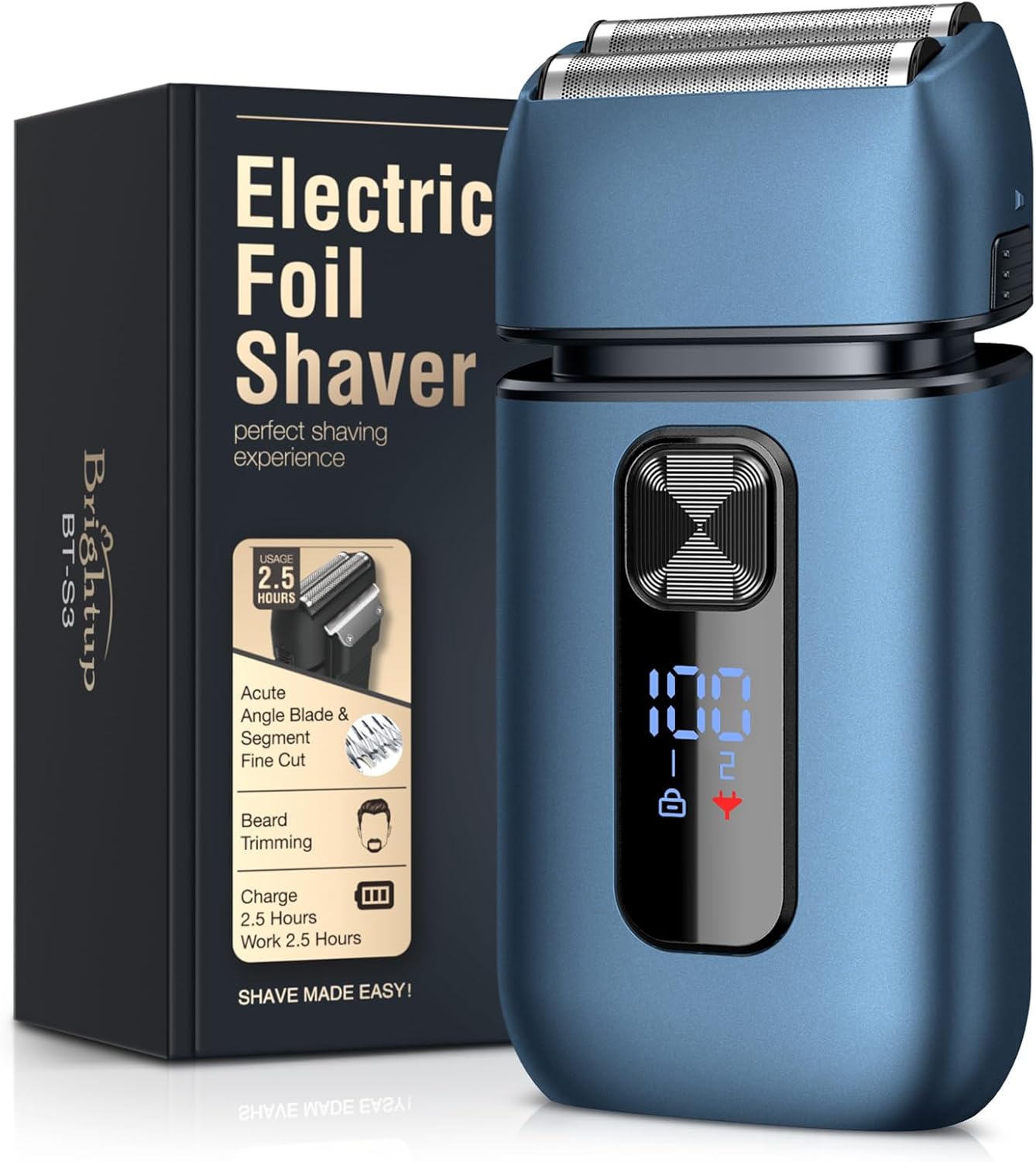 Brightup Foil Shaver Electric Razor & Shavers for Men with Trimmer[150 Min Runtime], IPX6 Waterproof Double Floating Blades for Shaving Face, Cordless/Type C Rechargeable/Travel Lock/LED Display