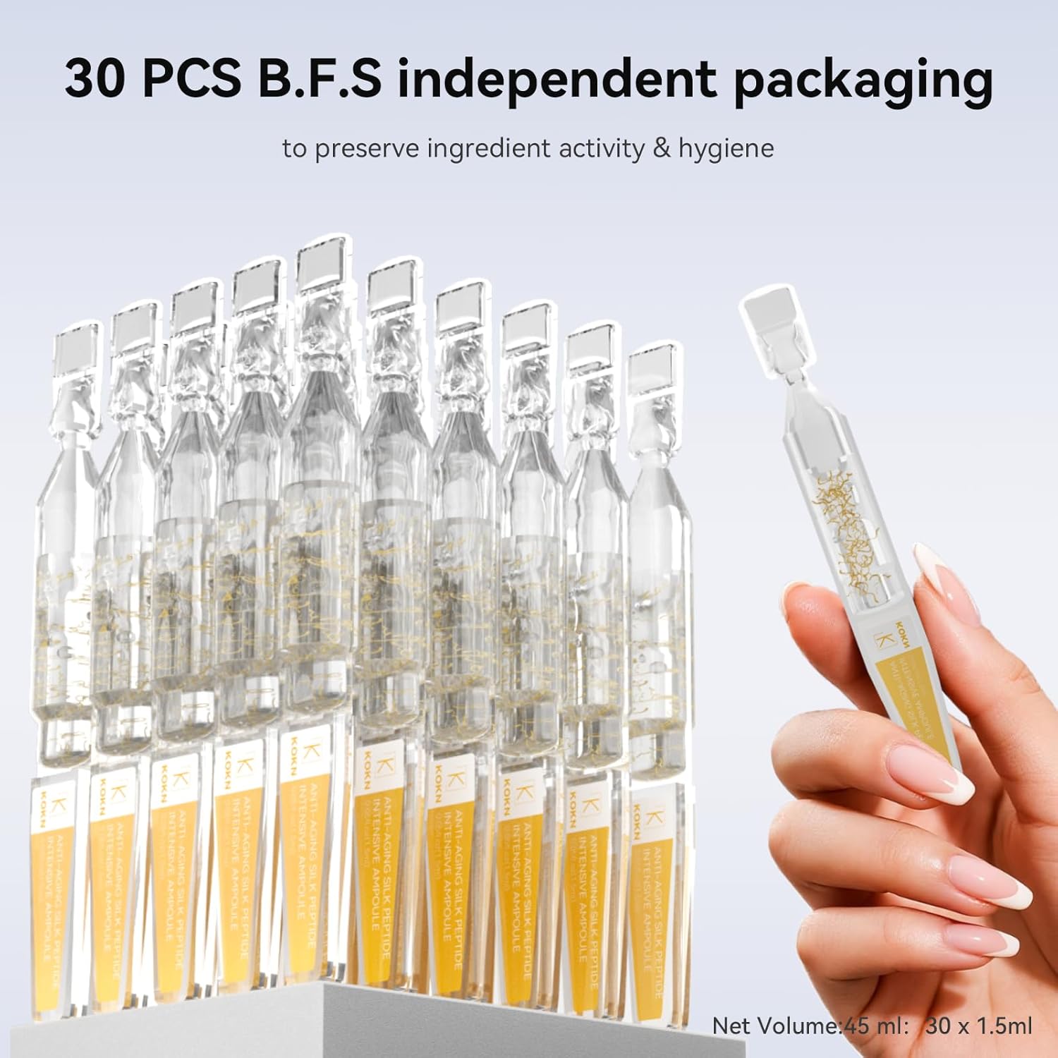 Silk Peptide Intensive Lifting Ampoule, Anti-Aging Hydrating Serum, KOKN™ Complex, Multi Peptide, Collagen, Niacinamide, 4D Hyaluronic Acid Serum for Wrinkles & Fine Lines & Radiance (1.5fl.oz) - Image 8