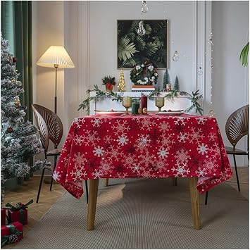 Christmas Tablecloth Red Snowflake Printed Christmas Dinner Tablecloth, Home Decoration Christmas tablecloths for Rectangle TablesA,Circular 150