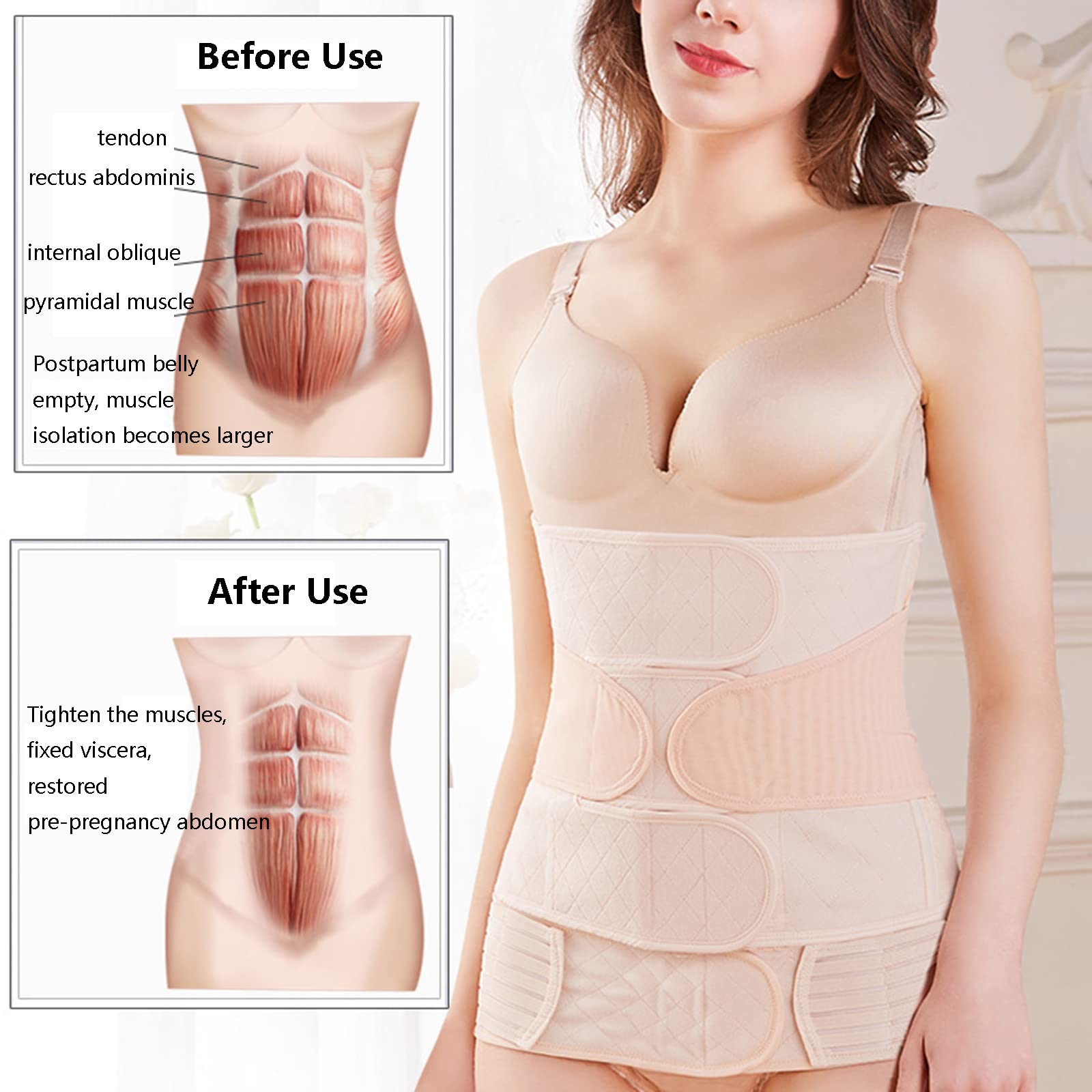 2 en 1 Postparto Vientre Envoltura Cintura Pelvis Cinturón C-sección Natural Nacimiento Espalda Soporte Faja Postparto Recuperación Cinturón Abdominal Binder Postparto Esencial,2XL,Natural