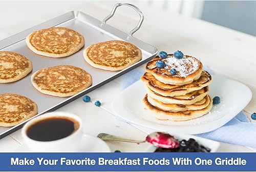 Miniatura 6 de Plancha doble de acero inoxidable para estufa de doble quemador a gas o eléctrica, estufa antiadherente de 18 x 11.5 pulgadas, sartén plana para