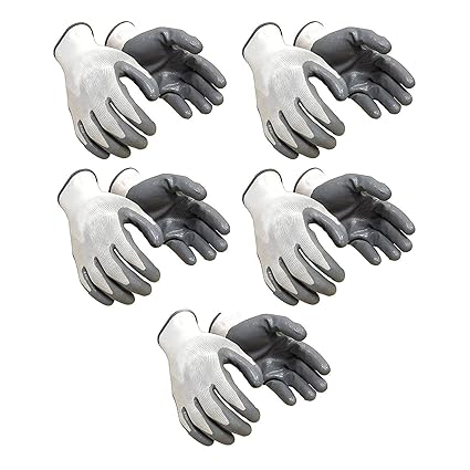 TIJARA Nylon Safety Hand Gloves | Anti Cut | Cut Resistant | Industrial | Domestic Hand Gloves (White & Grey) (10 pair)