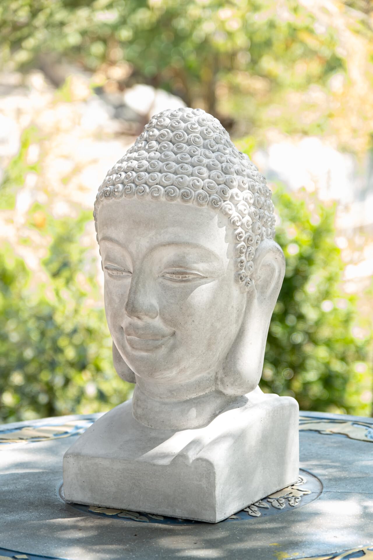 Teramico Gartendekoration Gartenfiguren Statuen aus Beton in Grau - Stern/Buddha/Französische Lilie - absolut frostfest (Buddha)