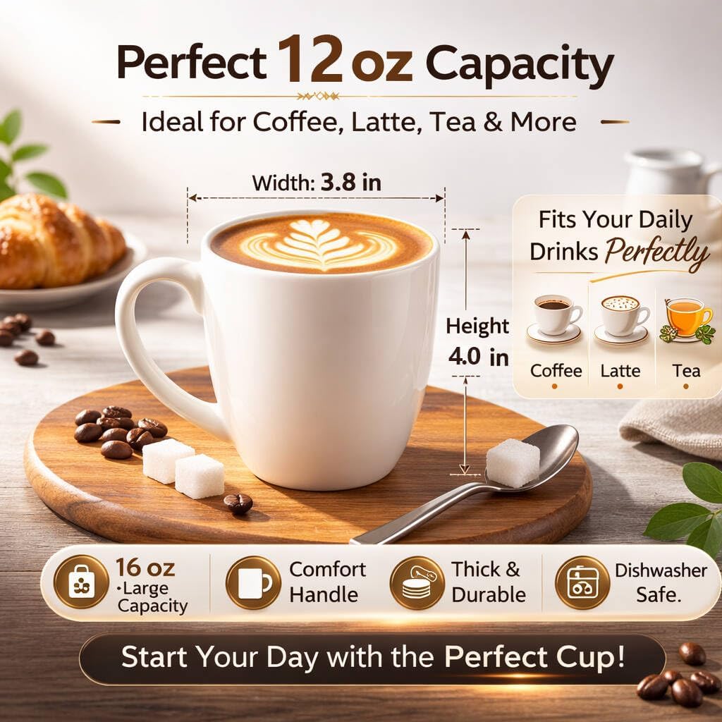 GBhome 12 oz Coffee Mug Set of 6, Large Ceramic Coffee Mugs for Men Women image 2
