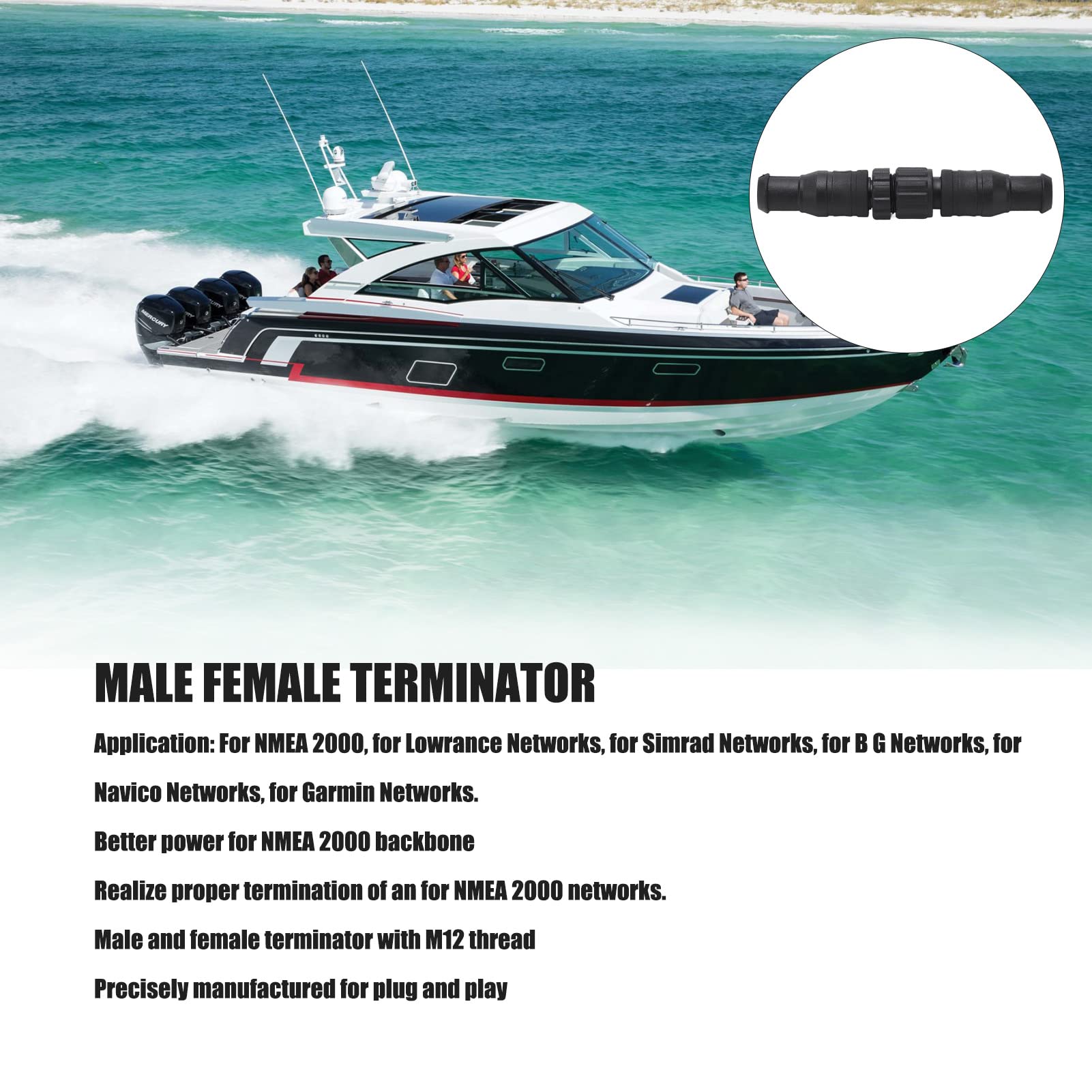 NMEA 2000 terminadores set 2pcs resistencia terminal marino IP67 M12 5 PIN compatible Lowrance Simrad
