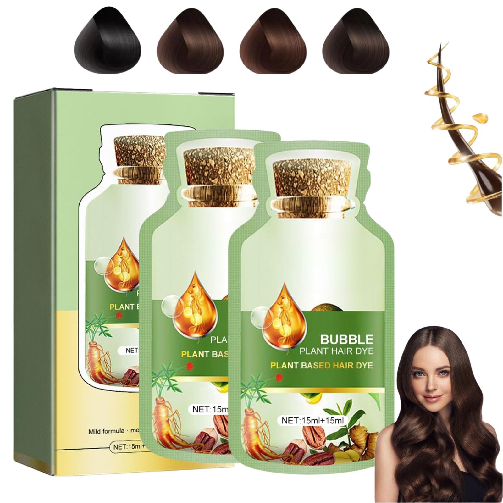 Bubble Hair Dye Shampoo,Natural Plant Hair Dye,Dyeing Foam Shampoo in a Variety of Colors 30ml 10packs/Box (Dark Brown)