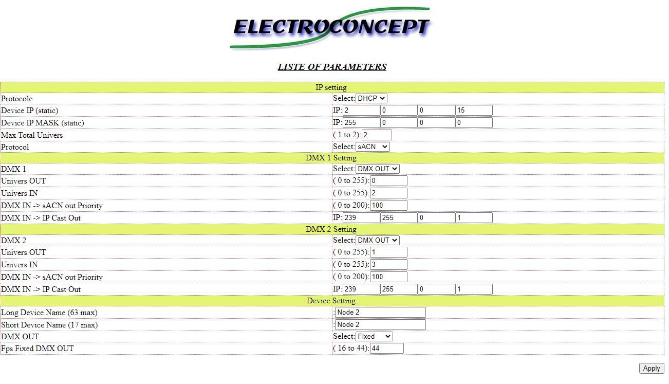 Node 2 Univers Art-net/sACN XLR 3P
