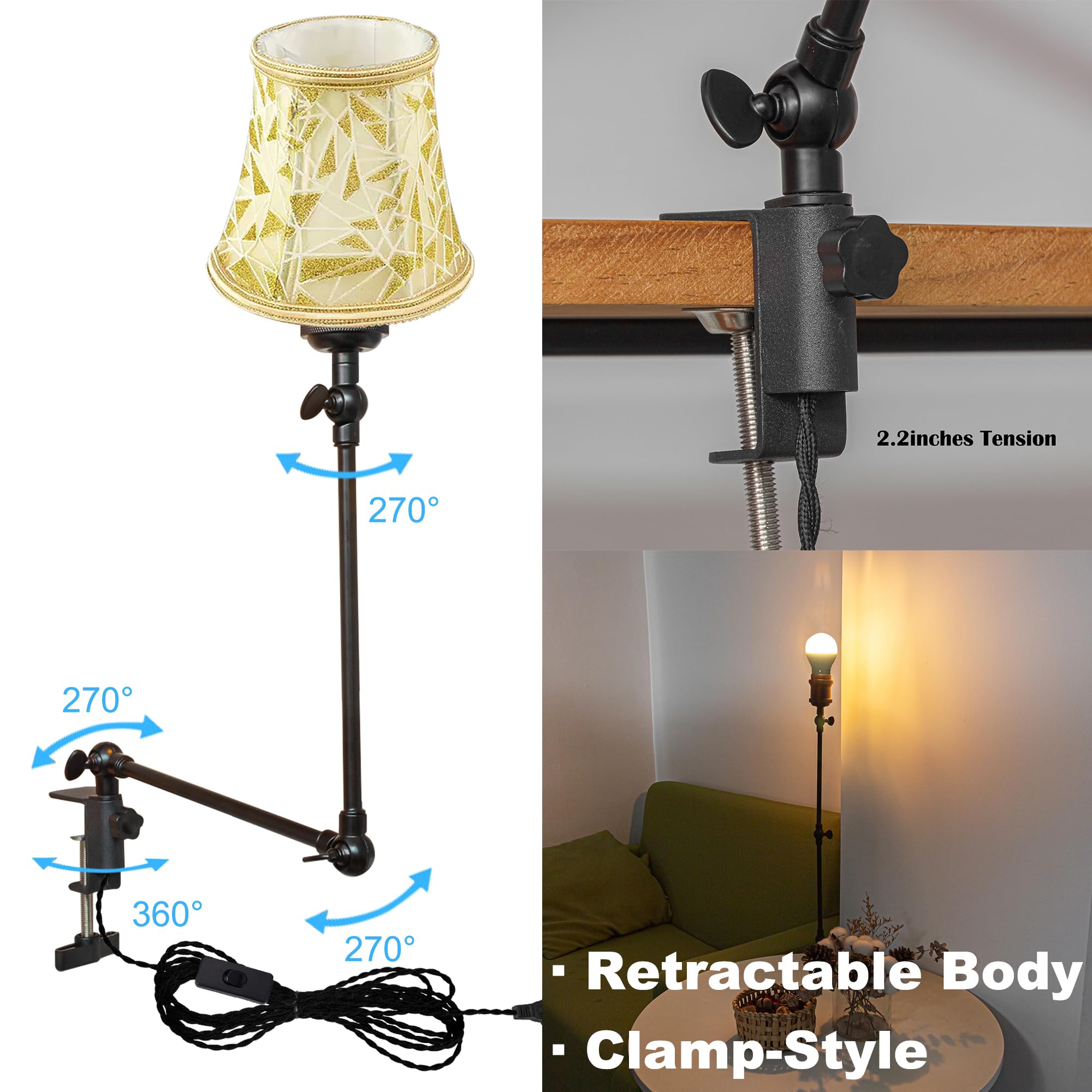 Klemmleuchte mit Fernsteuerung,1 Packung Leselampe mit 2,5 m Kabel, Dimmbar Nachttischlampe,Augenpflege Schreibtischlampe für Büro Heimgebrauch, E27 Lampenhalterung - DZ0332/22