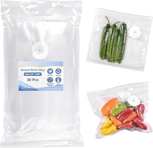 Miniatura 6 de Bolsas reutilizables selladoras al vacío para alimentos, 15 bolsas pequeñas sin BPA (8 x 8 pulgadas), para almacenamiento de alimentos, congelador,