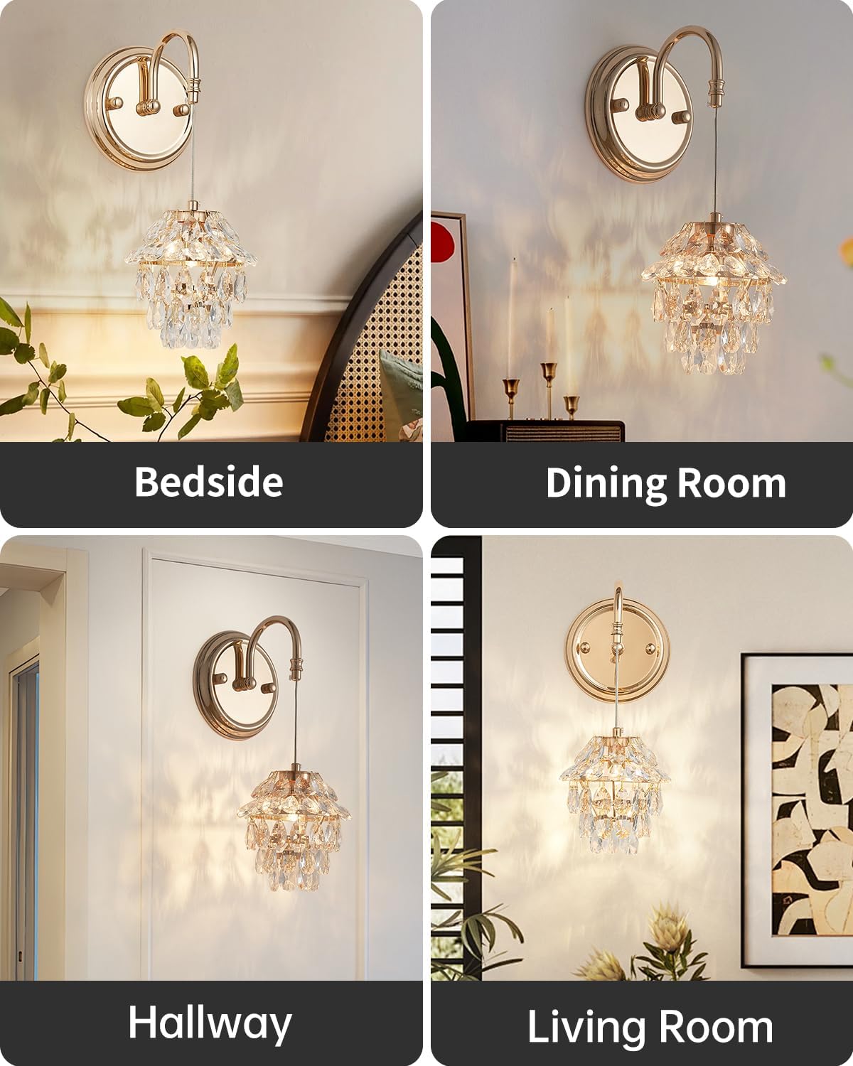 Hardwired Wall Sconces, Modern Luxury Crystal Wall Light Fixture, French Gold Electroplated Wall Mounted Lamp, Classic G9 Bulb Walls Lighting for Bedroom, Living Room, Hallway, Bathroom【Bulb Included】