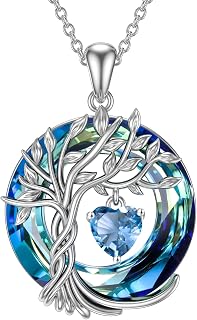 Tree of Life Birthstone Necklaces for Women White Gold Plated 925 Sterling Silver Irish Celtic Tree Jewelry Austrian Crystal Necklace Birthday Anniversary Christmas Gifts for Women Her Wife