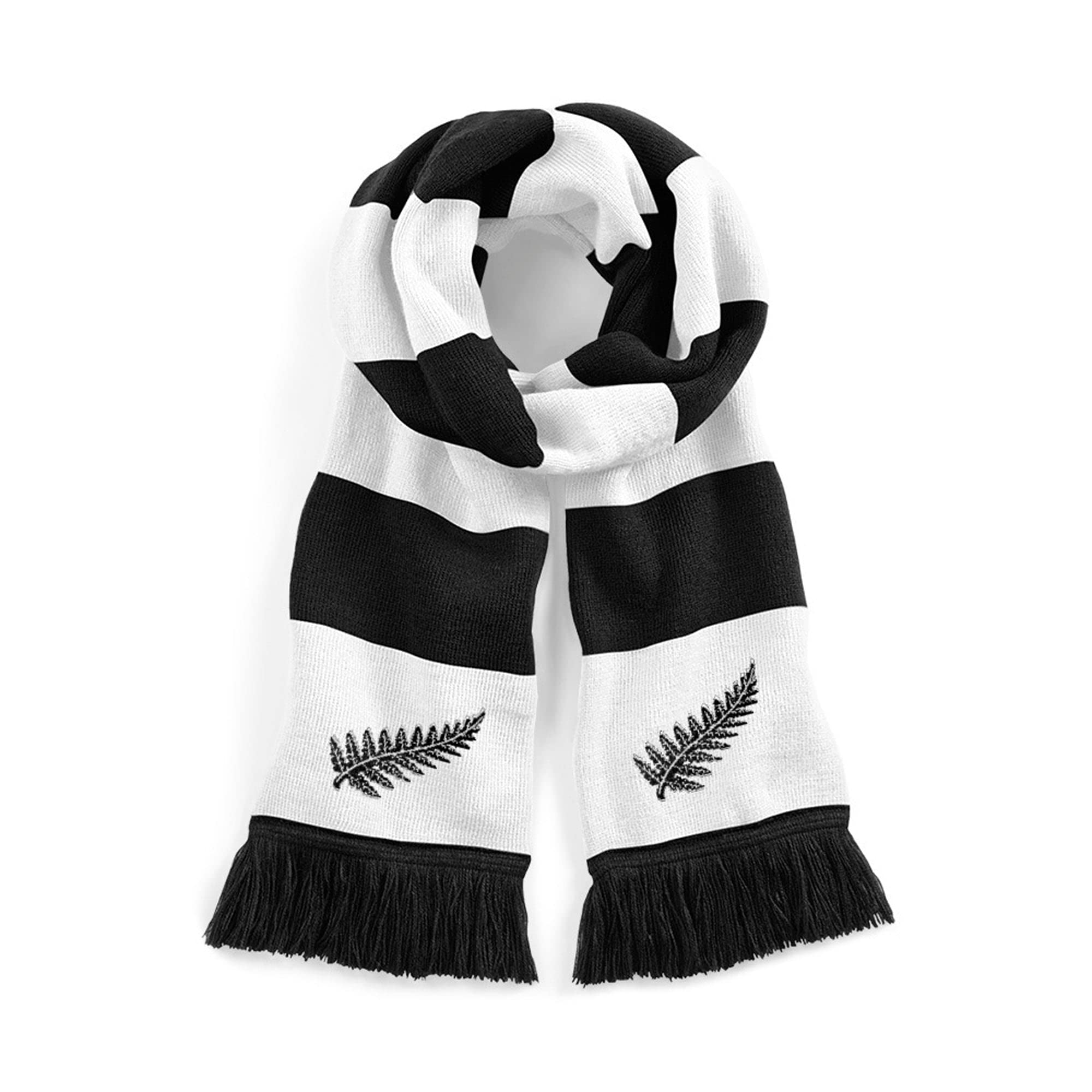 Old School Football New Zealand Retro Traditional Rugby Scarf Embroidered Logo, Black/White, 187cm x 17cm