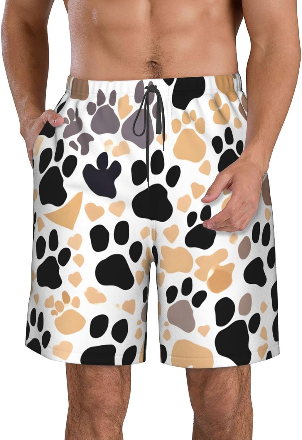 Cute Dog Paw Prints Print Men's Swim Trunks Quick Dry Beach Shorts with Pockets Lining Swimwear Bathing Shorts