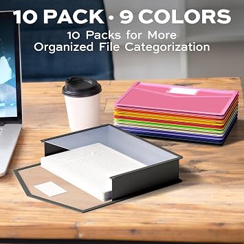 Deli 10 Pack Plastic Expanding File Folder, Colorful File Folder Organizer