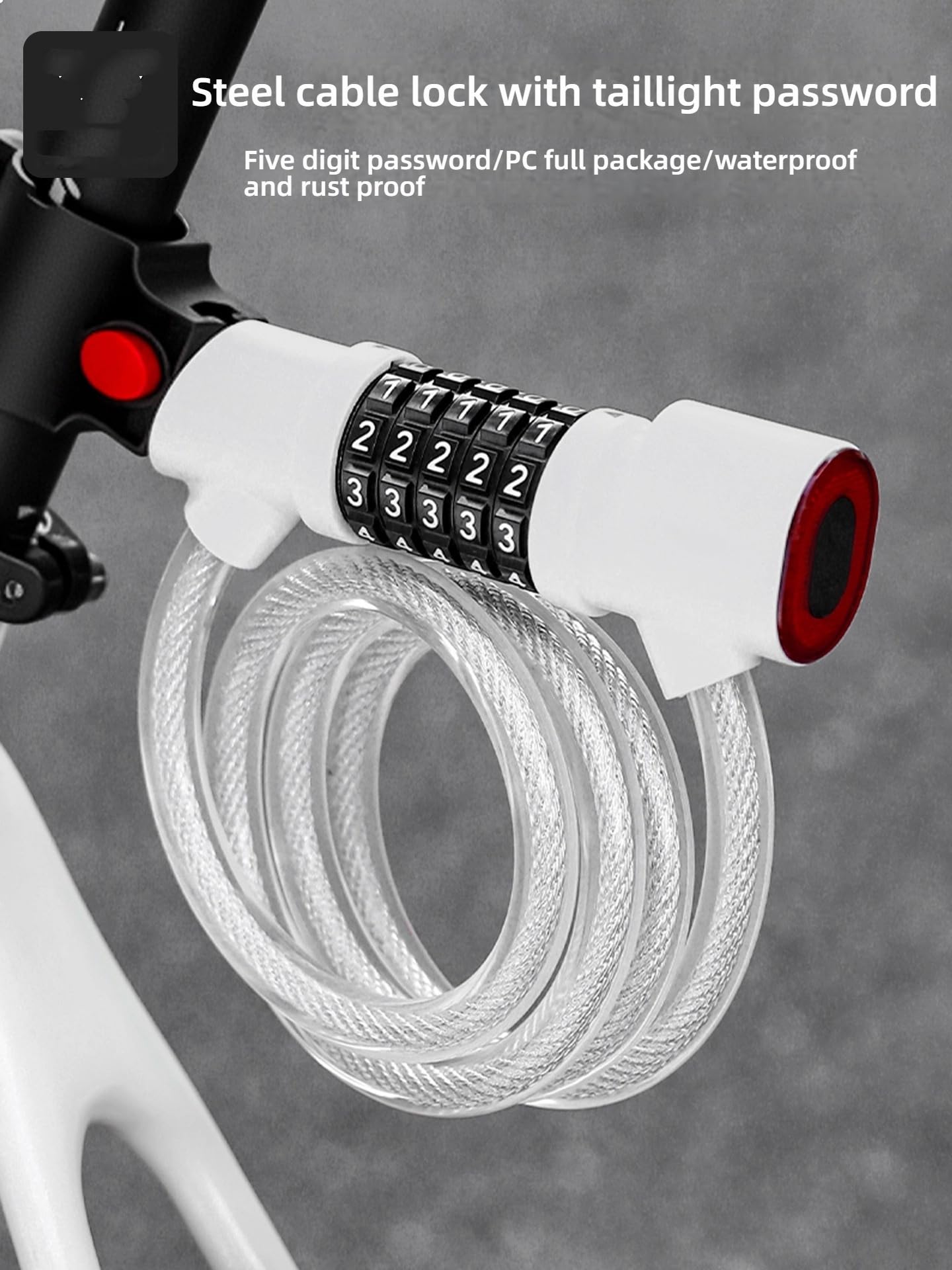 Candado Bicicleta Candado for bicicleta con luz trasera Contraseña de seguridad 5 dígitos Candado Bici