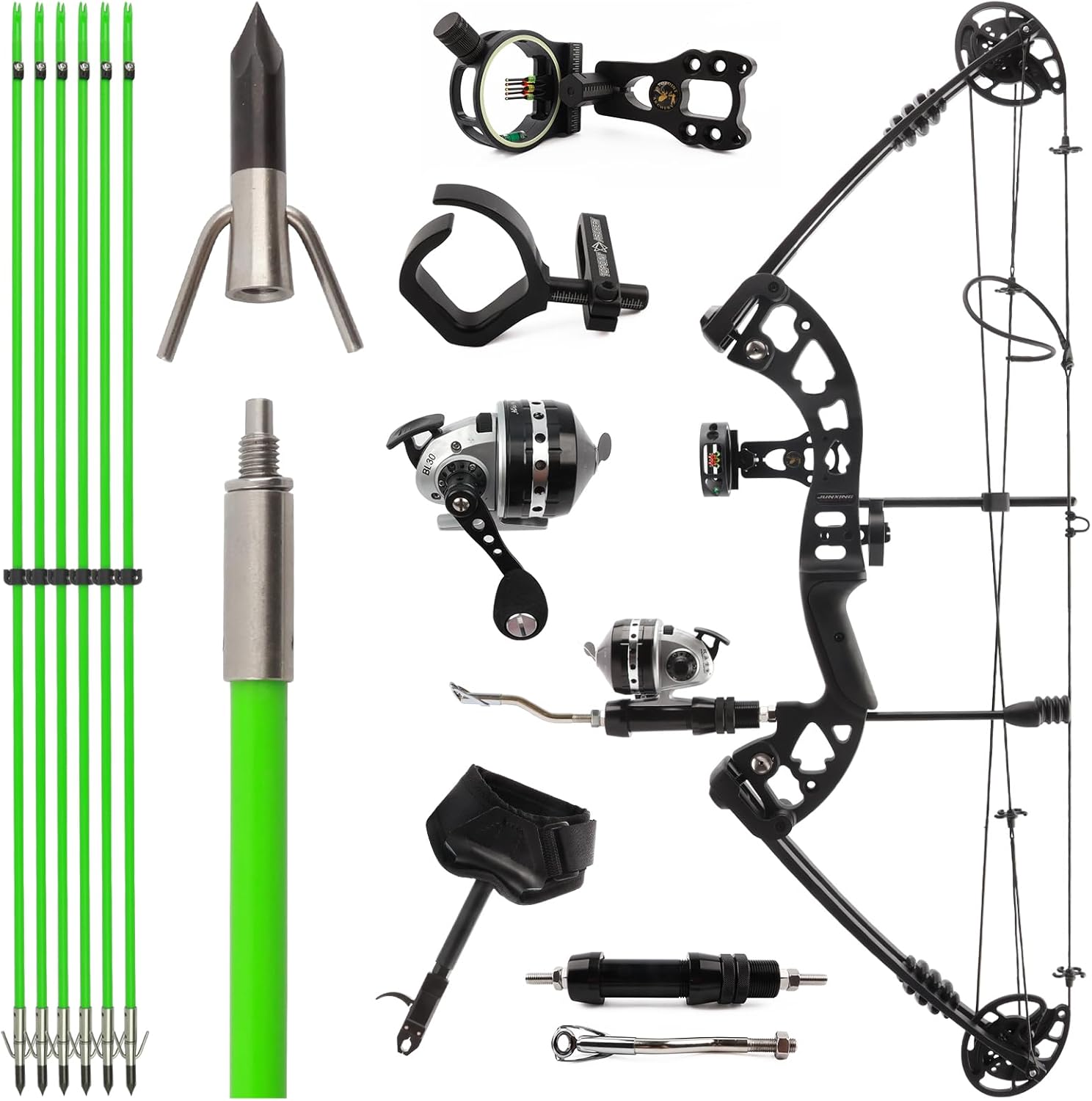 Archery Compound Bow Bowfishing Kit Ready to Fish with Fishing Arrows and Bowfishing Reel Set, Draw Weight 30-55 LBS, RH/LH Optional for Adult and Beginner Hunting Shooting