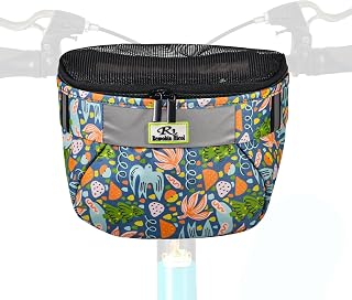 Remobia Hicol Kids Bike Basket,Durable Front Frame Bicycle & Scooter Basket Bag,Waterproof Fabric Bicycle Handlebar Bag for Boys, Girls, Toddlers with Zipper Mesh Lip (Graffiti)