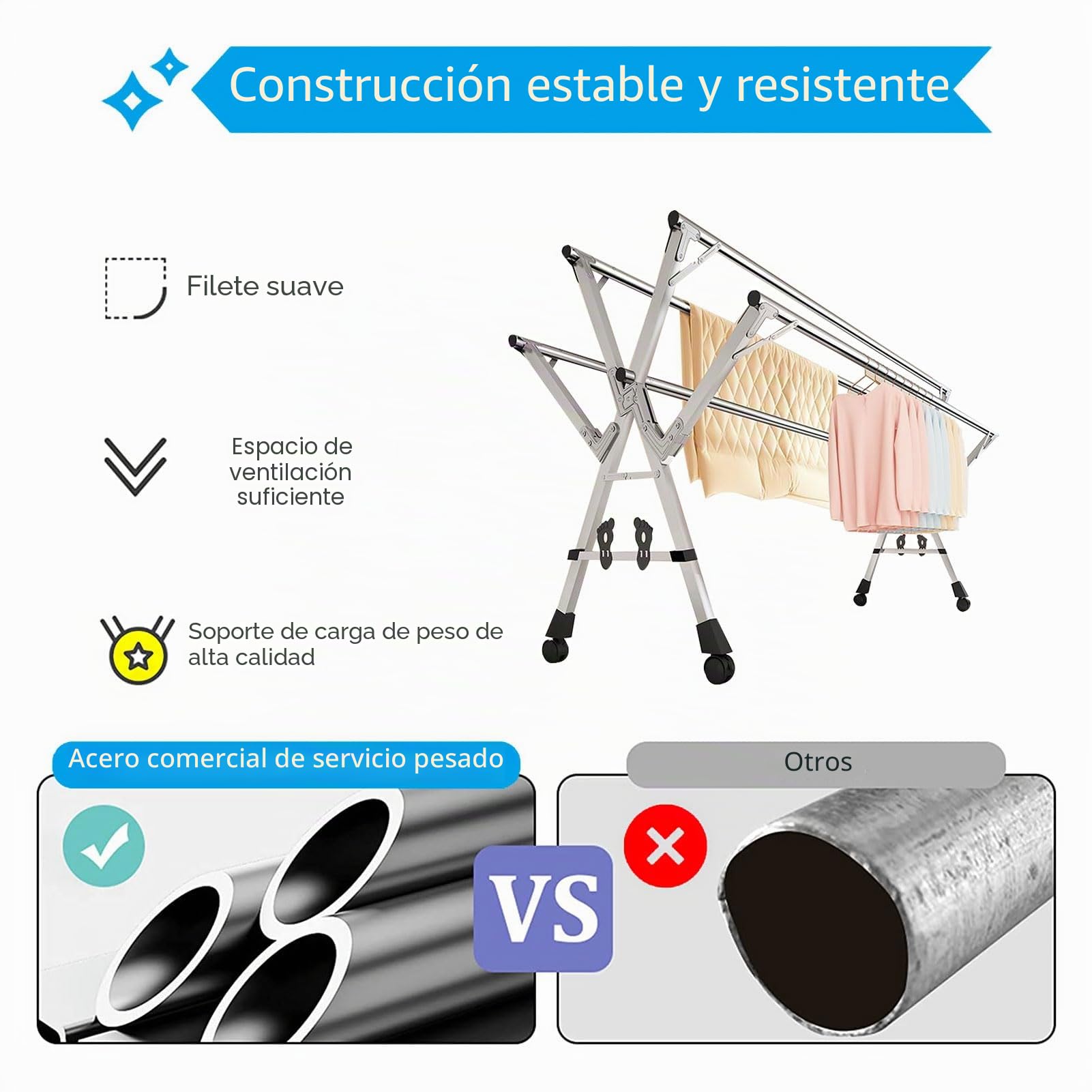 Tendales De Ropa Plegable Vertical, Tendedero De Ropa Exterior para Balcon, Clothes Drying Rack con Ruedas para Interior Y Exterior, Tendedero Ropa Acero Inoxidable (240cm/95in)