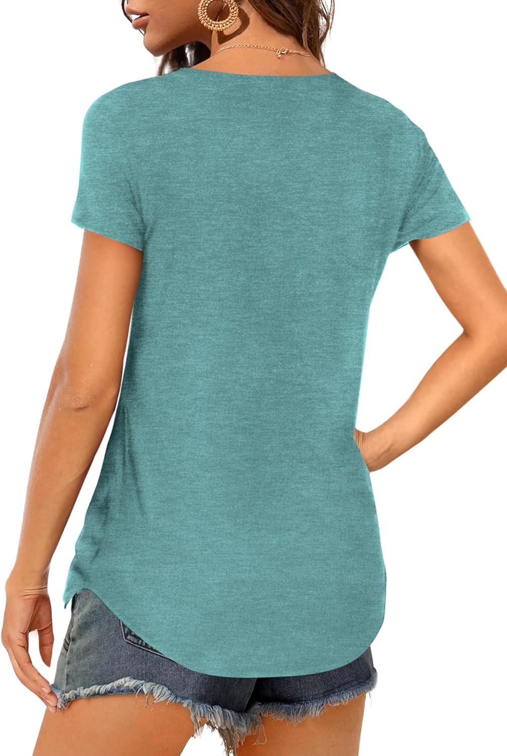 Amoretu Women V Neck T-Shirt Casual Short Sleeve Plain Tee Shirts Blouses - Image 2