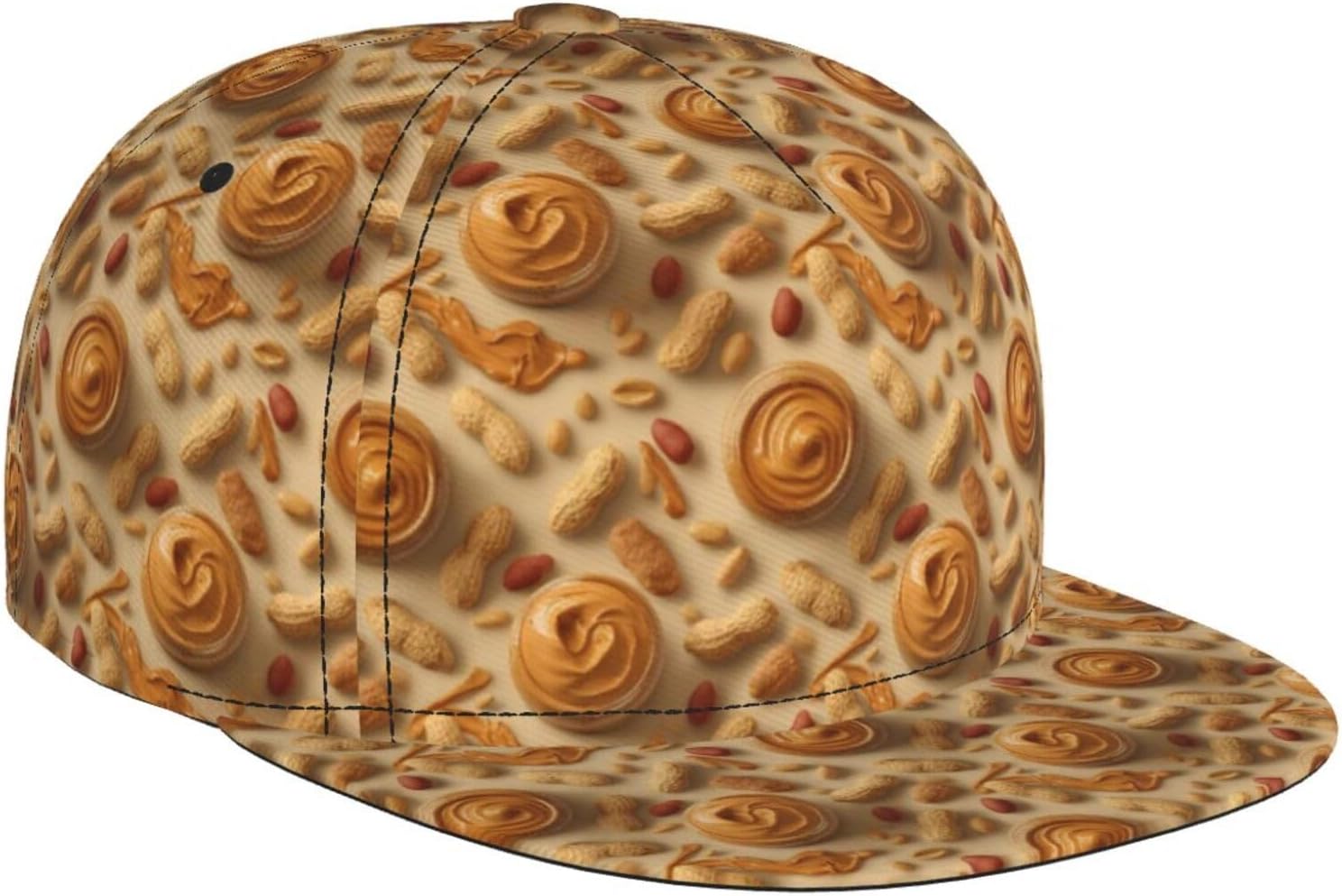 Peanut Butter Cute Nut Print Snapback Hats for Men, Adjustable Baseball Cap Flat Bill Hat for Men Black