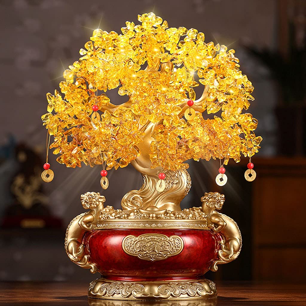 sdneNest Albero di cristallo giallo albero della fortuna albero della fortuna decorazione casa ufficio cristallo albero della fortuna Feng Shui albero fortunato albero denaro albero 27,6/32,9/41,92 cm