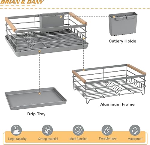 Miniatura 3 de BRIAN & DANY Escurridor de platos, escurridor de platos para encimera de cocina, escurridor de platos de acero inoxidable con soporte extraíble para