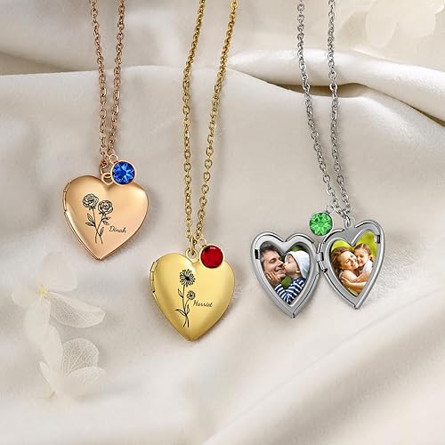 Vista 8 de Collar personalizado para mujer con imagen en el interior, collar personalizado de 1 a 6 imágenes para mujer, collar de fotos de memoria, regalos