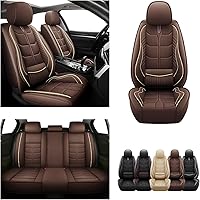 Vista 2 de URINOVET Funda de cuero para asiento de automóvil, fundas de asiento de lujo impermeables para KIA Forte Koup 2010-2016 (juego completo, café)