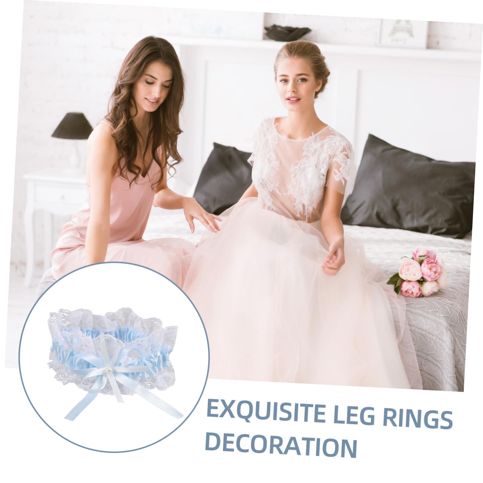 minkissy 5 Pezzi anello giarrettiera sposa per il del matrimonio anelli per le gambe per giarrettiera in pizzo da sposa giarrettiera matrimonio sposa stoffa Sky-blue
