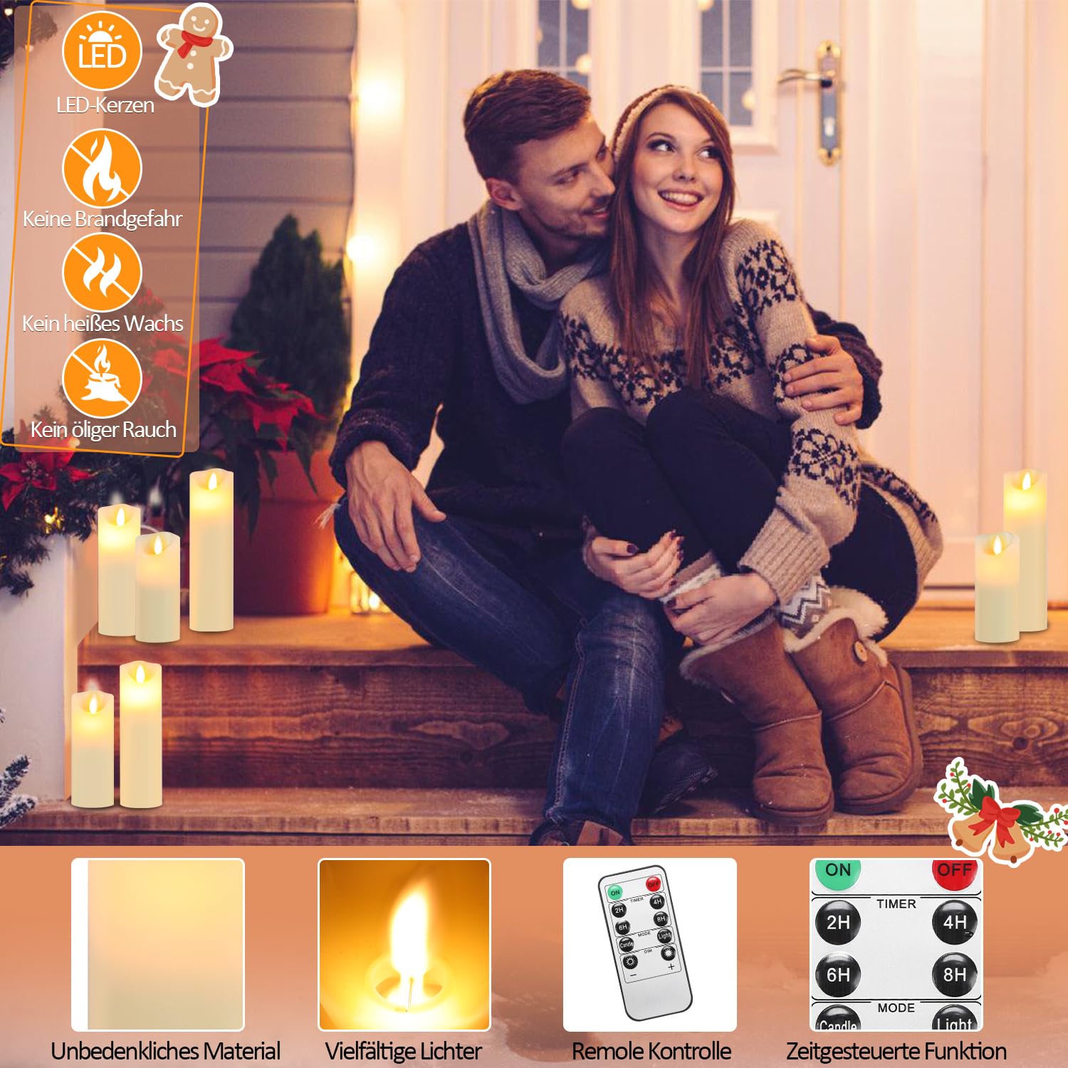 Velas LED con temporizador, juego de 5 unidades, cera real con